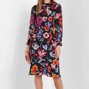 J.crew Tie-Neck Midnight Dutch Floral Fit & Flare Dress
